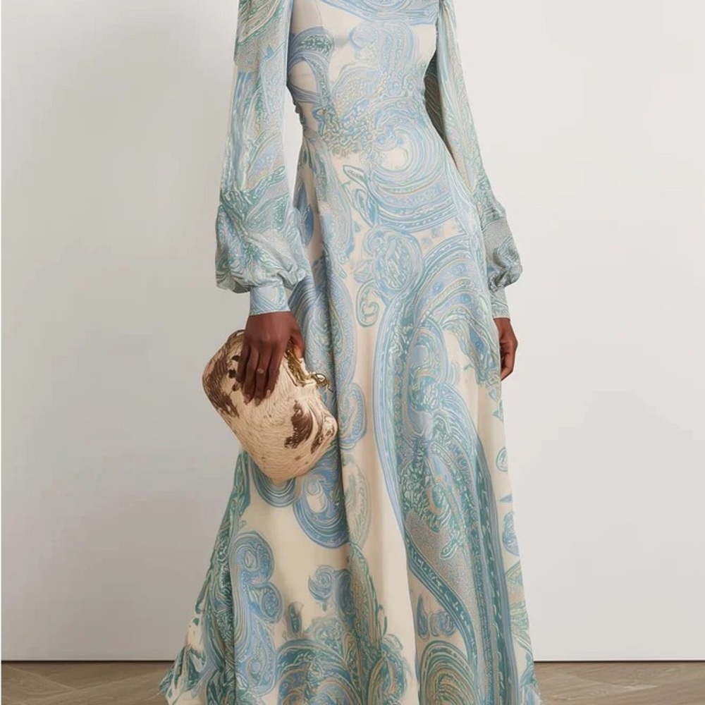 Fehaute Light Blue Paisley Chiffon Maxi Dress
